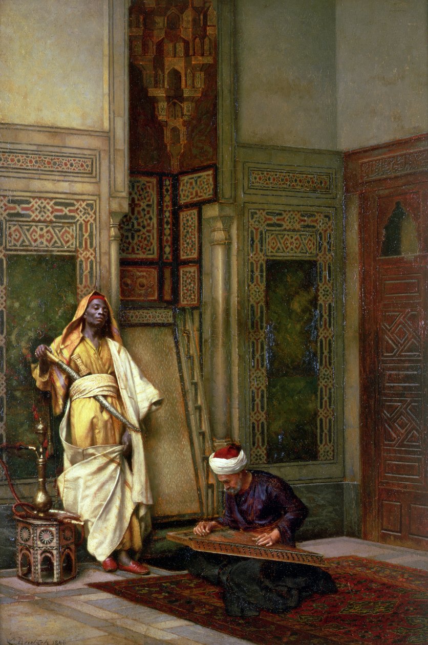 Guardia con un jugador de cítara en un interior de Ludwig Deutsch