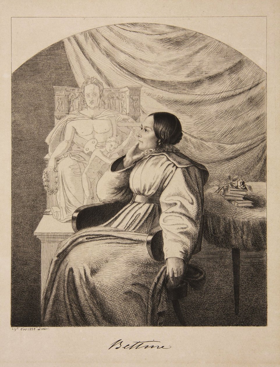 Retrato de la escritora Bettine von Arnim 1785-1859, nacida Brentano de Ludwig Emil Grimm