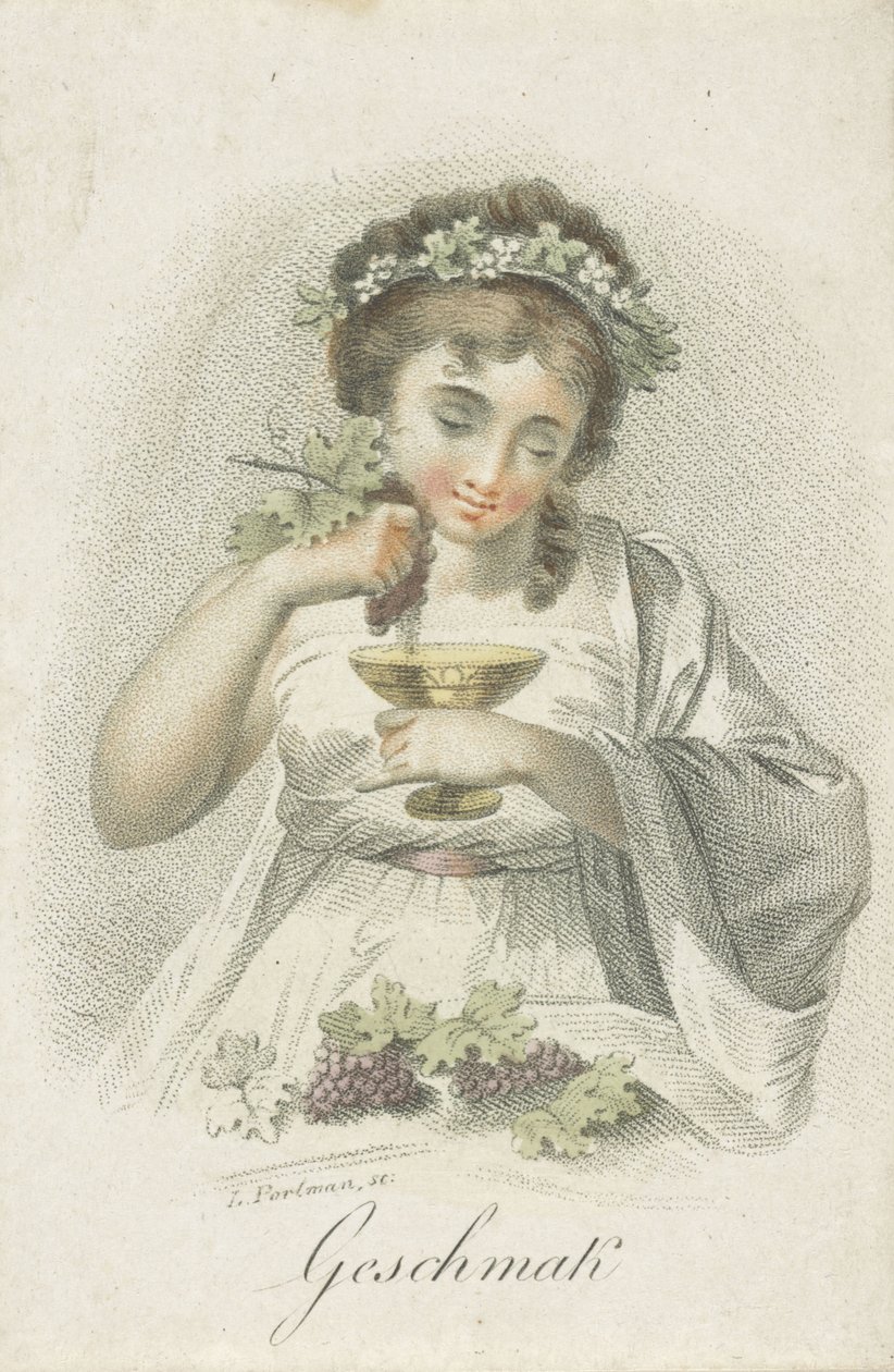 Gusto Geschmack (título sobre objeto) Cinco sentidos representados por figuras femeninas (título de la serie) Die Funf Sinne (título de la serie) de Ludwig Gottlieb Portman