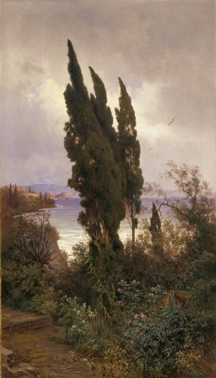 Jardín frente al castillo real de Corfú de Ludwig Hans Fischer