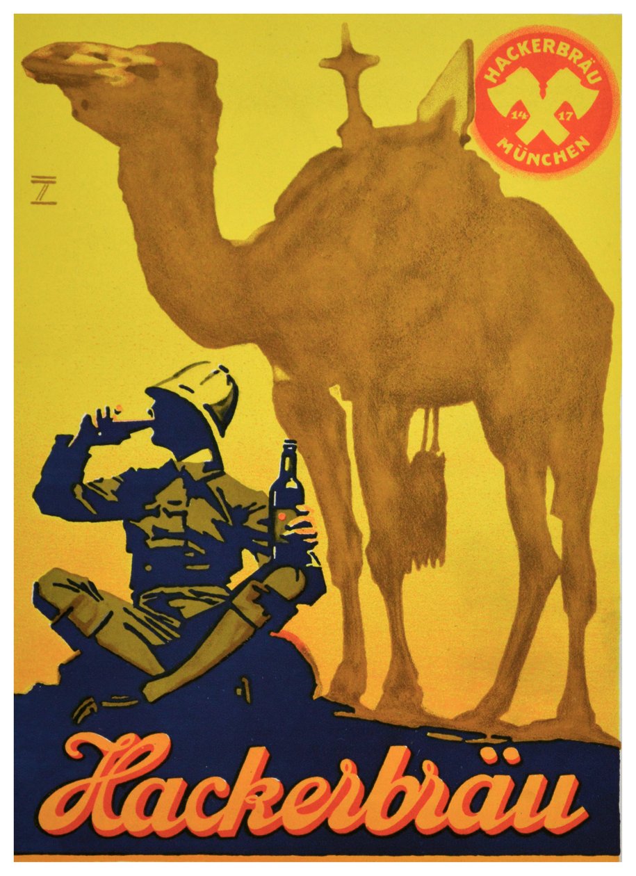 Cartel publicitario de la cerveza Hackerbrau, c.1930 (litografía) de Ludwig Hohlwein