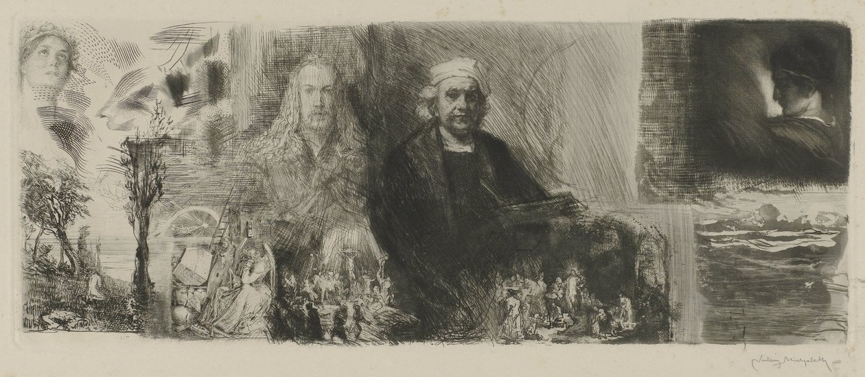 Obras de Rembrandt y Durero en diferentes técnicas de impresión An die Schönheit (título sobre objeto) de Ludwig Michalek