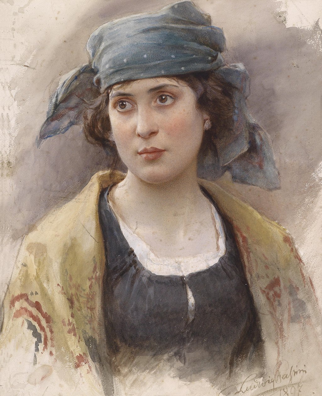 Niña con pañuelo verde de Ludwig Passini