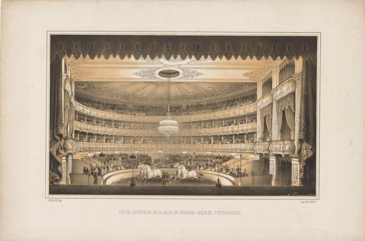 Interior del Teatro del Circo Ecuestre en San Petersburgo, 1850 de Ludwig Premazzi