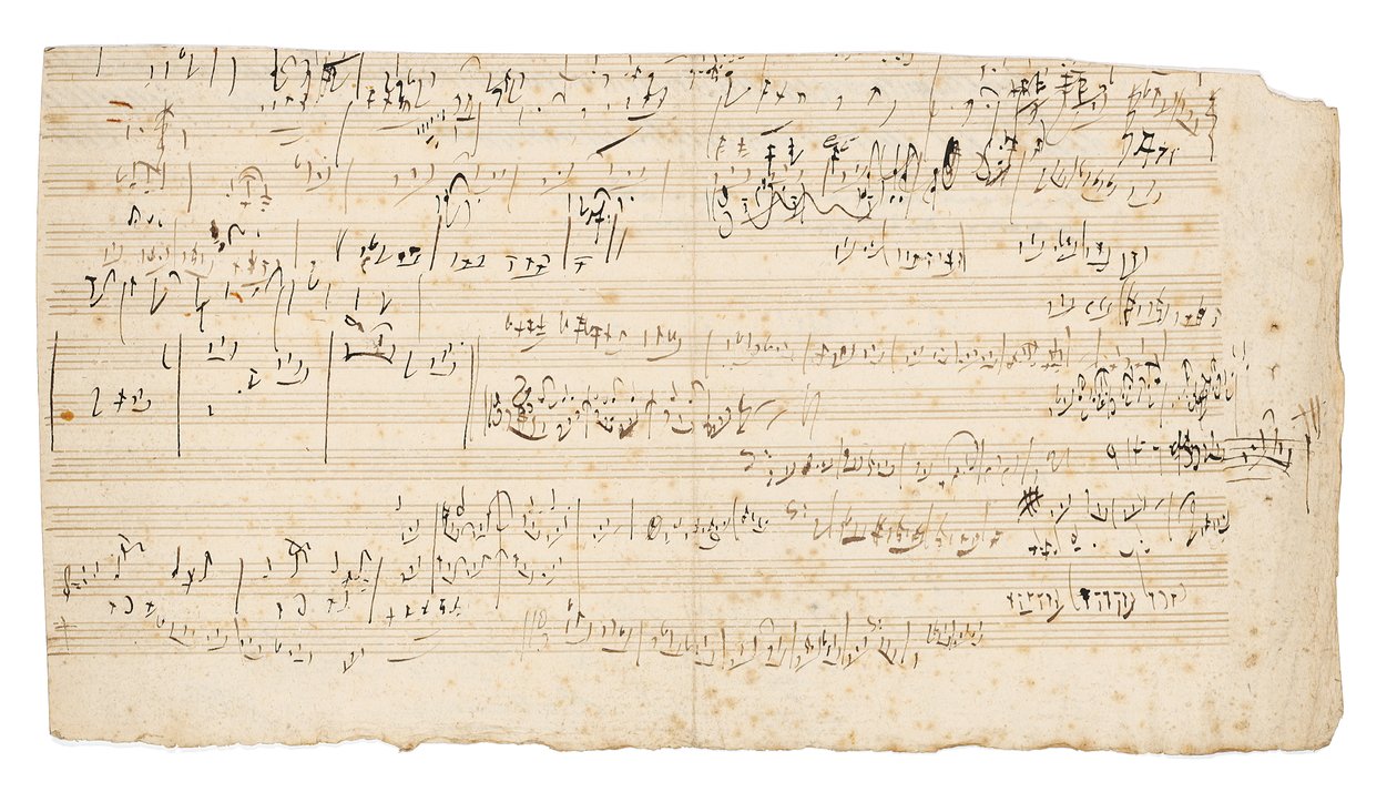Manuscrito musical autógrafo, una hoja de boceto para el movimiento lento del Cuarteto de Cuerdas en Do, Op.59, No.3, el tercer cuarteto "Razumovsky", Viena, c.1806 de Ludwig van Beethoven