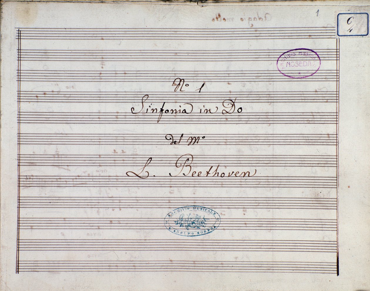 Primera página de la partitura de la Sinfonía n.º 1 en Do mayor opus 21, de Ludwig van Beethoven de Ludwig van Beethoven