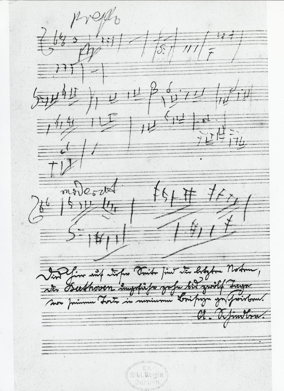 La última página de música escrita por el compositor alemán Ludwig van Beethoven (1770-1827) de Ludwig van Beethoven