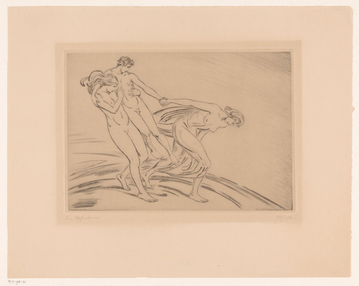 Dos mujeres secuestran a un hombre de Ludwig von Hofmann (signed by artist)