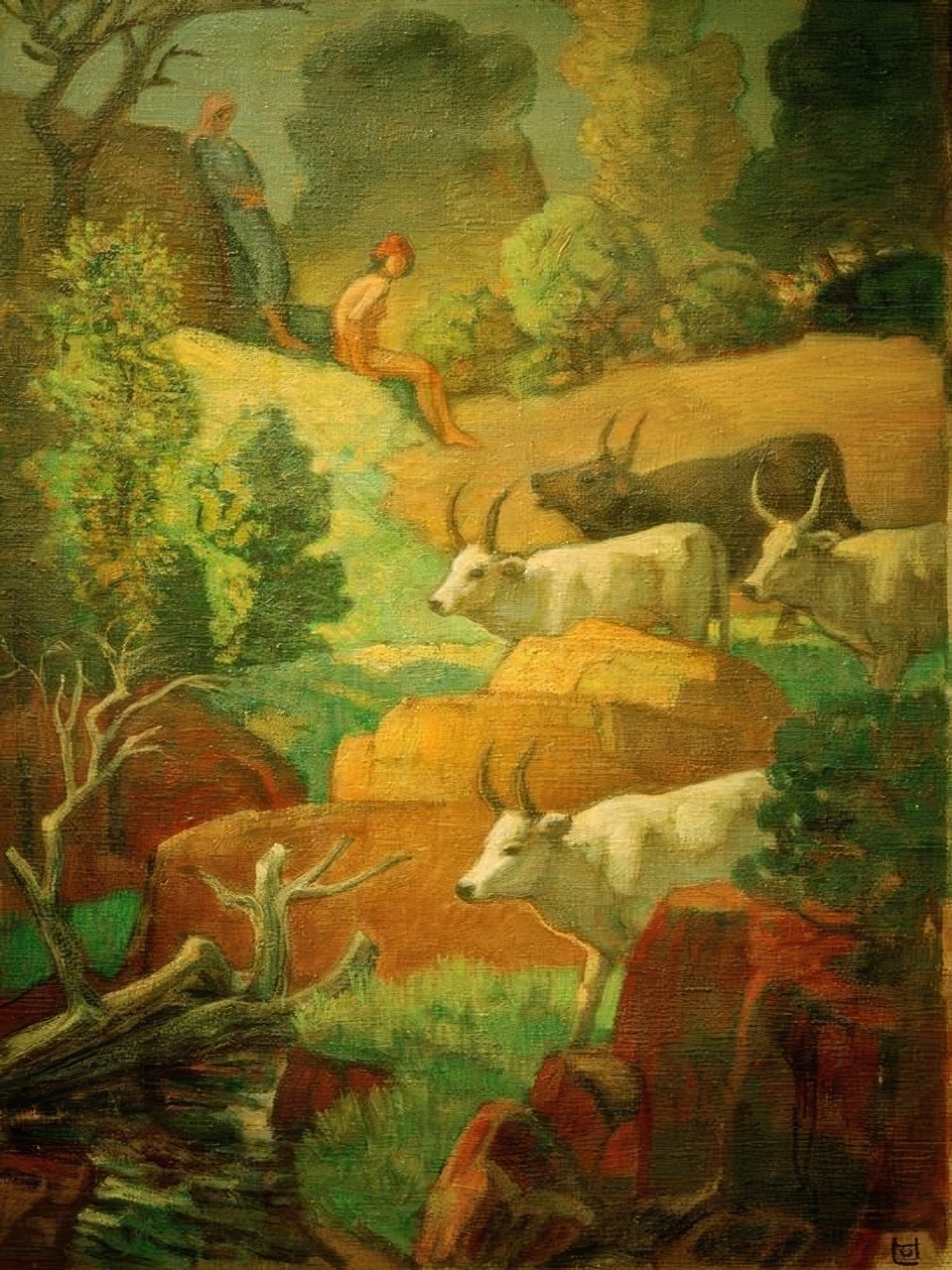 Ganado en el abrevadero de Ludwig von Hofmann