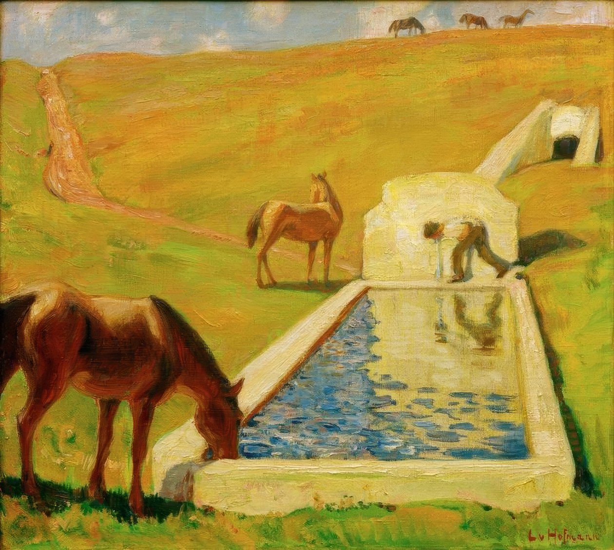 Abrevadero en la Campaña romana de Ludwig von Hofmann