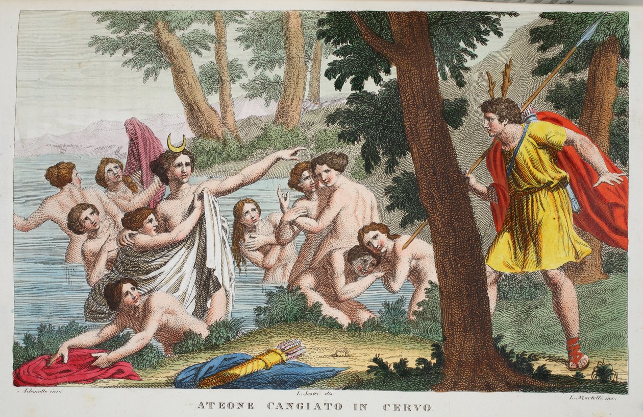 Acteón convertido en ciervo, ilustración de las Metamorfosis de Ovidio, Florencia, 1832 de Luigi Ademollo