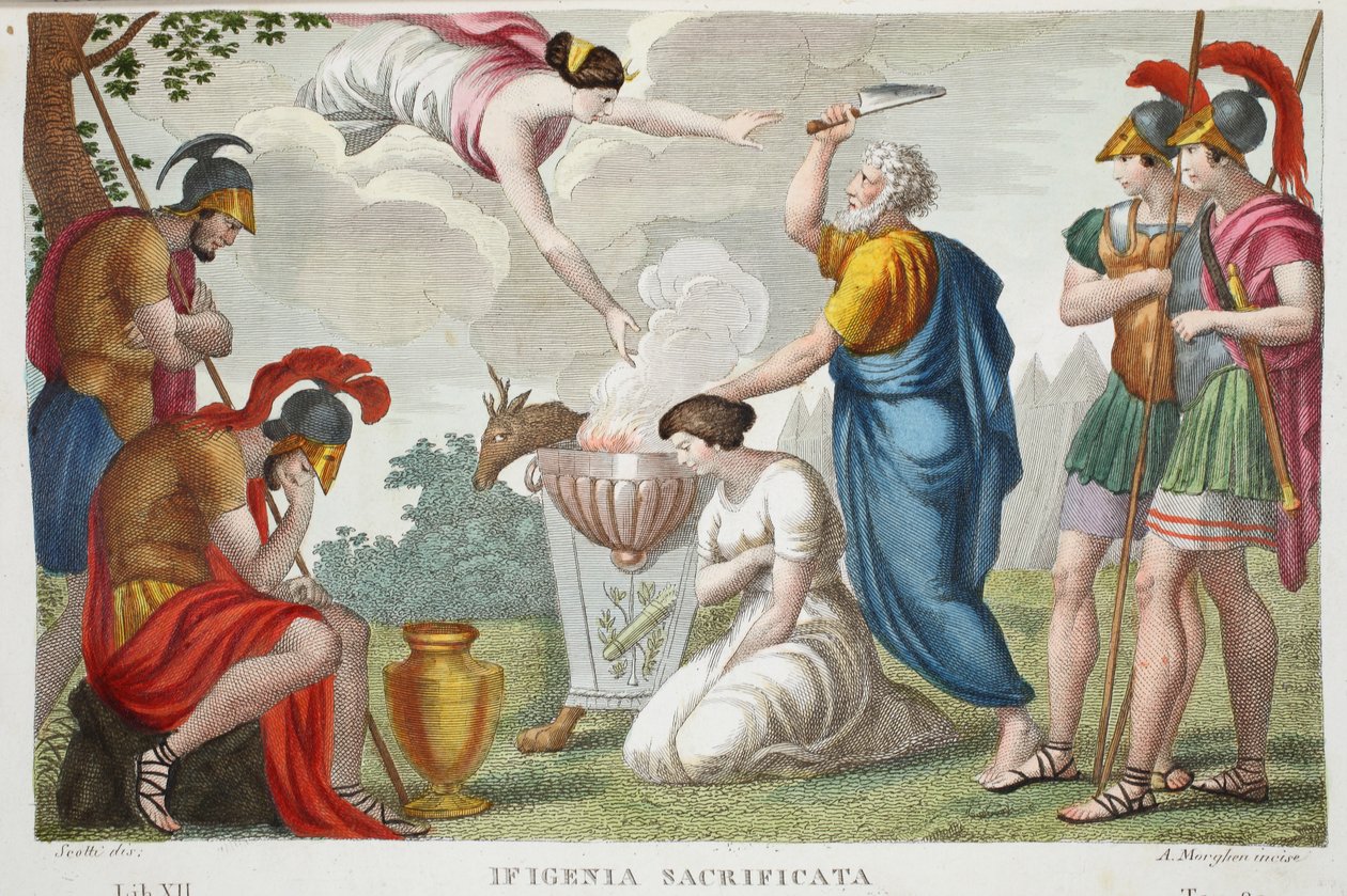 El sacrificio de Ifigenia, Libro XII, ilustración de las Metamorfosis de Ovidio, Florencia, 1832 de Luigi Ademollo