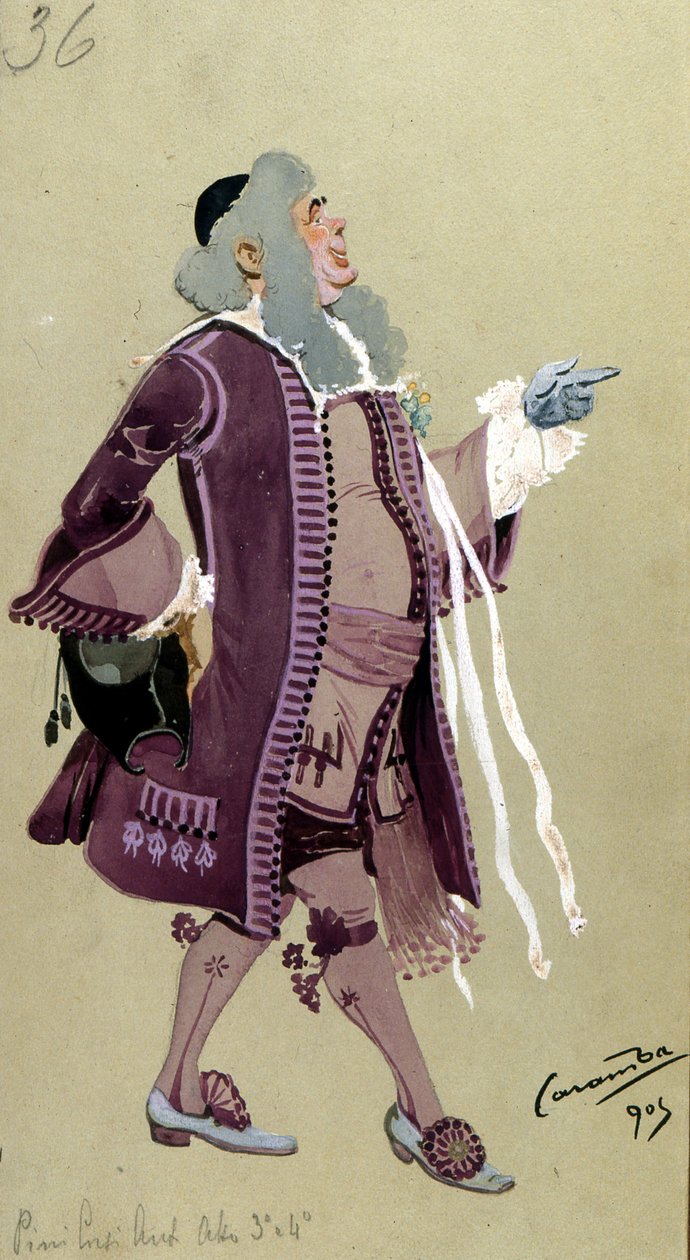 Diseño de vestuario para Don Bartolo, de Las bodas de Fígaro de Wolfgang Amadeus Mozart de Luigi Sapelli Caramba