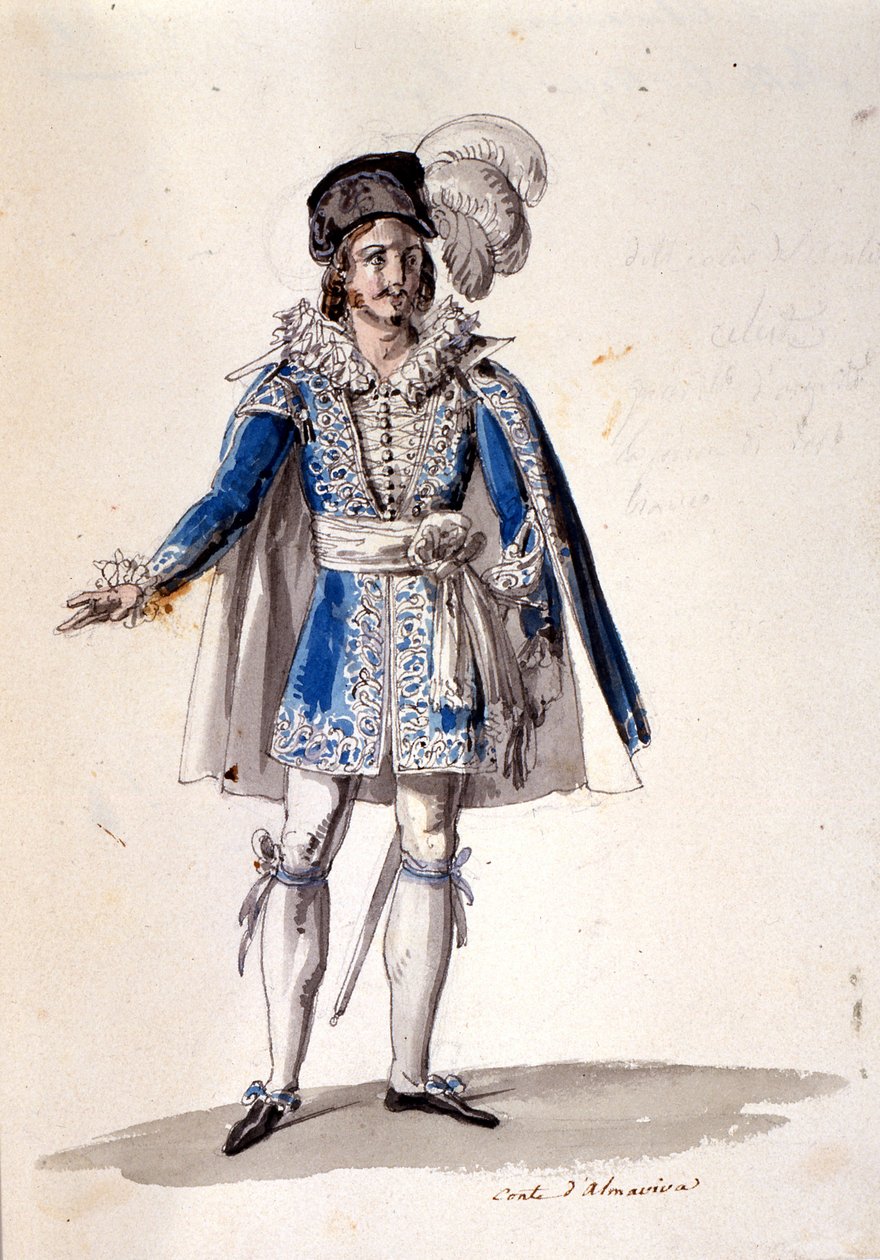 Diseño de Vestuario para el Conde Almaviva, de "Las Bodas de Fígaro", 1905 de Luigi Sapelli Caramba