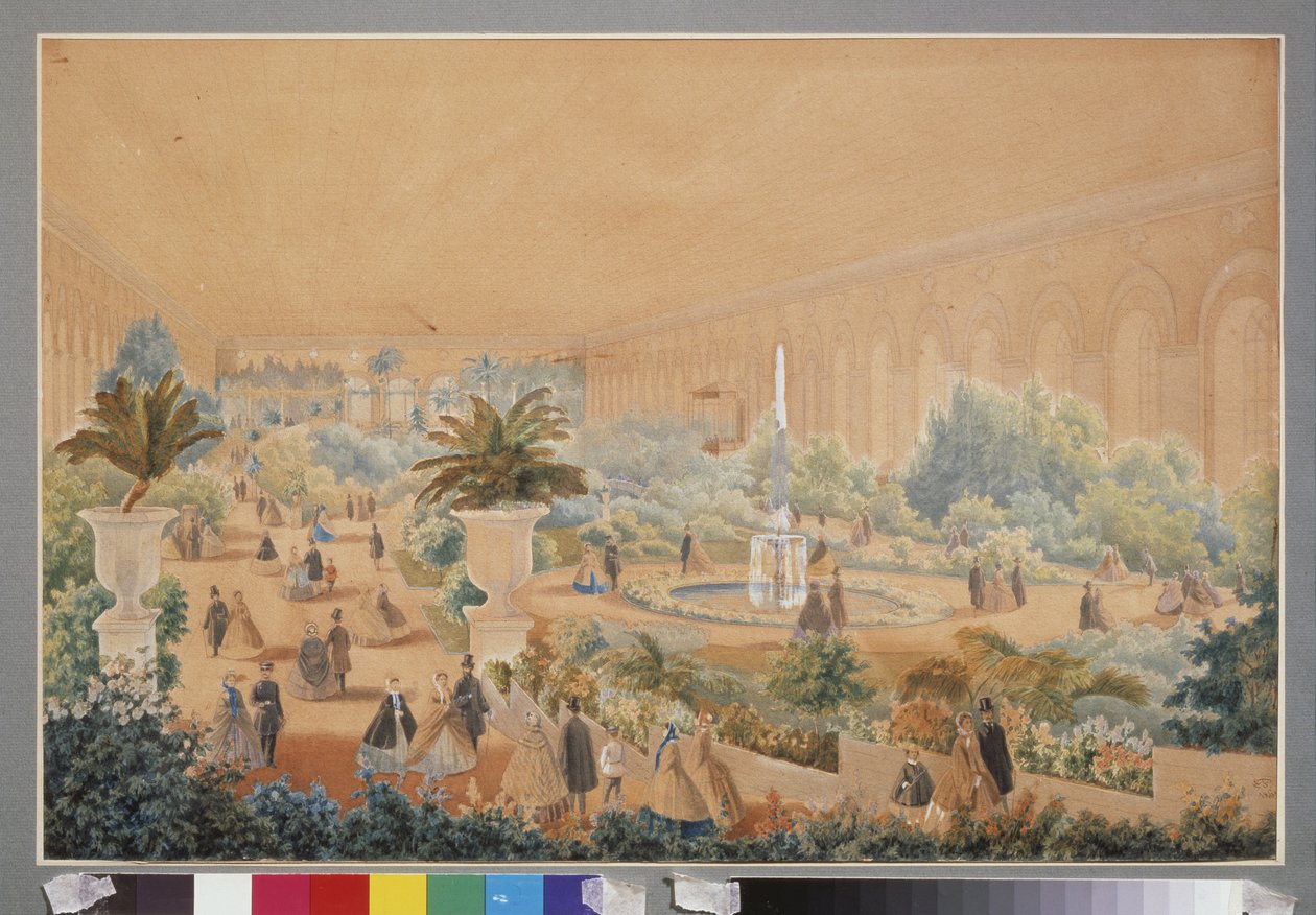 Exposición de flores en el picadero de Moscú. Obra de Luigi Premazzi (1814-1891), acuarela y gouache sobre papel de Luigi Premazzi
