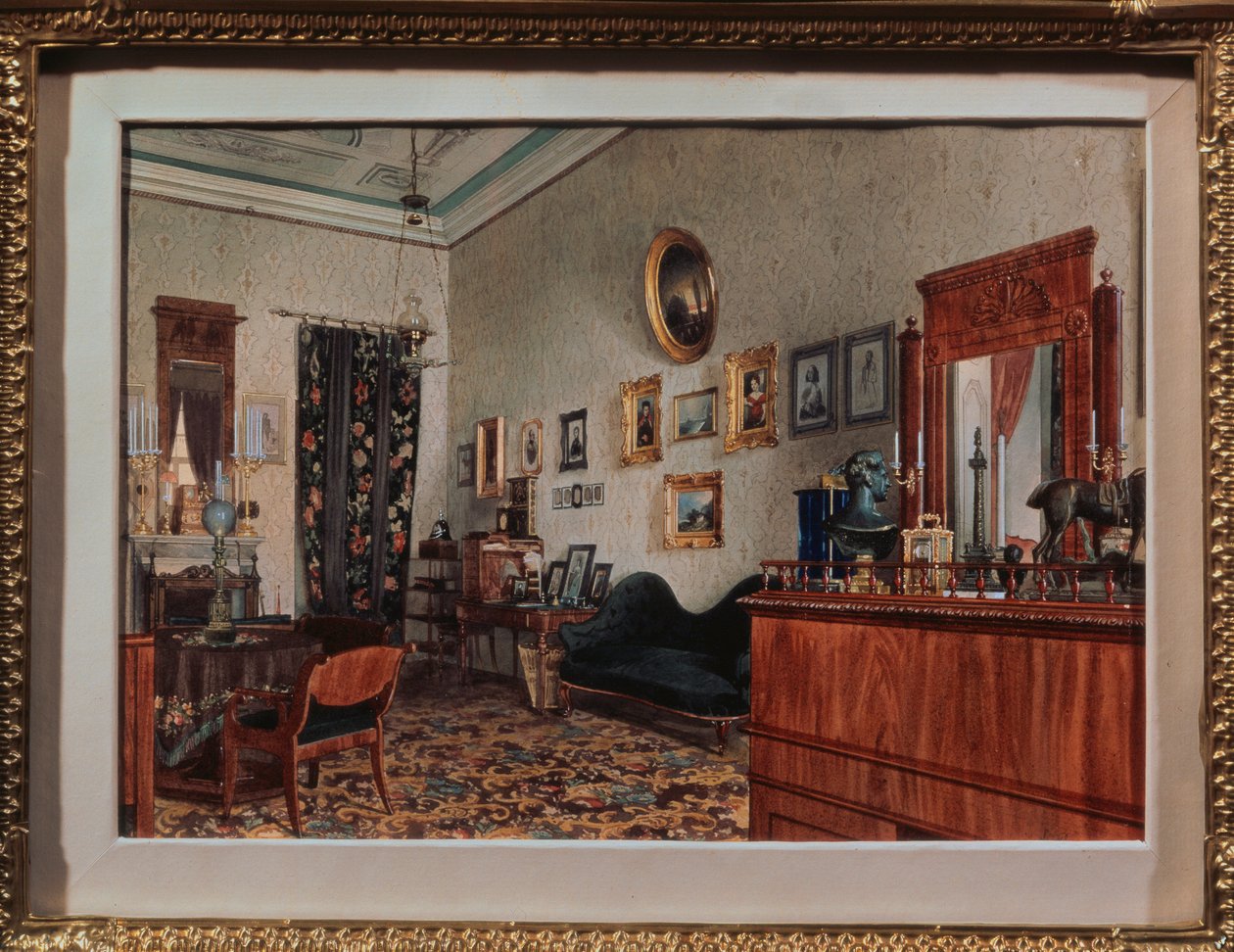 Sala de estudio de Michail Obreskov. Obra de Luigi Premazzi (1814-1891), acuarela sobre papel de Luigi Premazzi