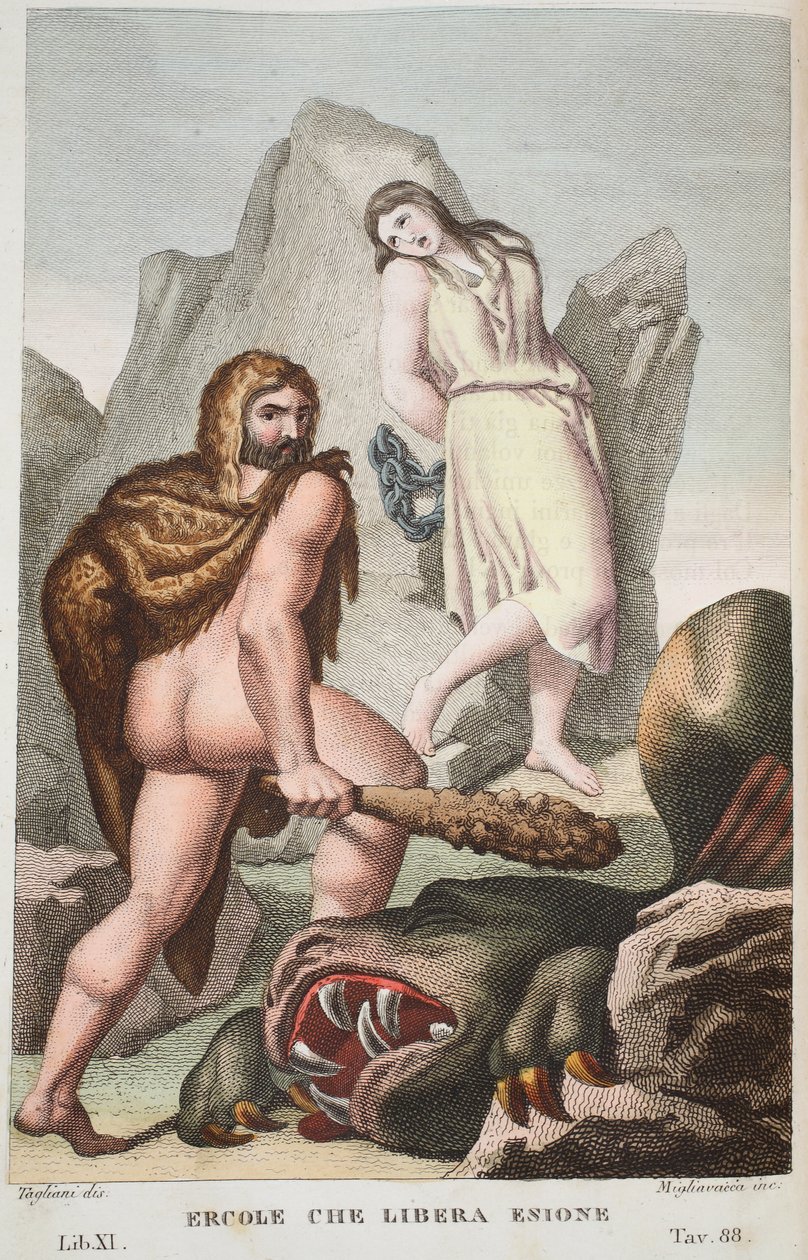 Hércules salva a Hesione, libro XI, ilustración de 