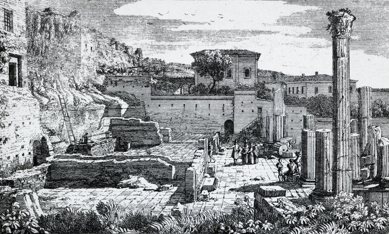 Ruinas del Templo de Vespasiano en Brescia, grabado de Louis Basiletti (1780-1860), Italia de Luigi Basiletti