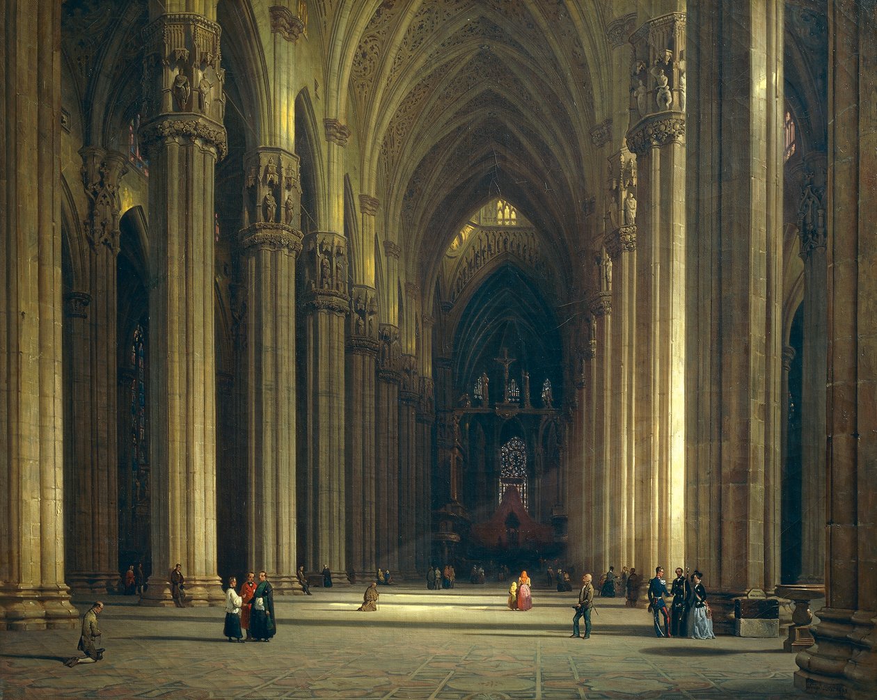 Interior de la Catedral de Milán (Duomo de Milán), por Luigi Bisi (1814-1886) de Luigi Bisi
