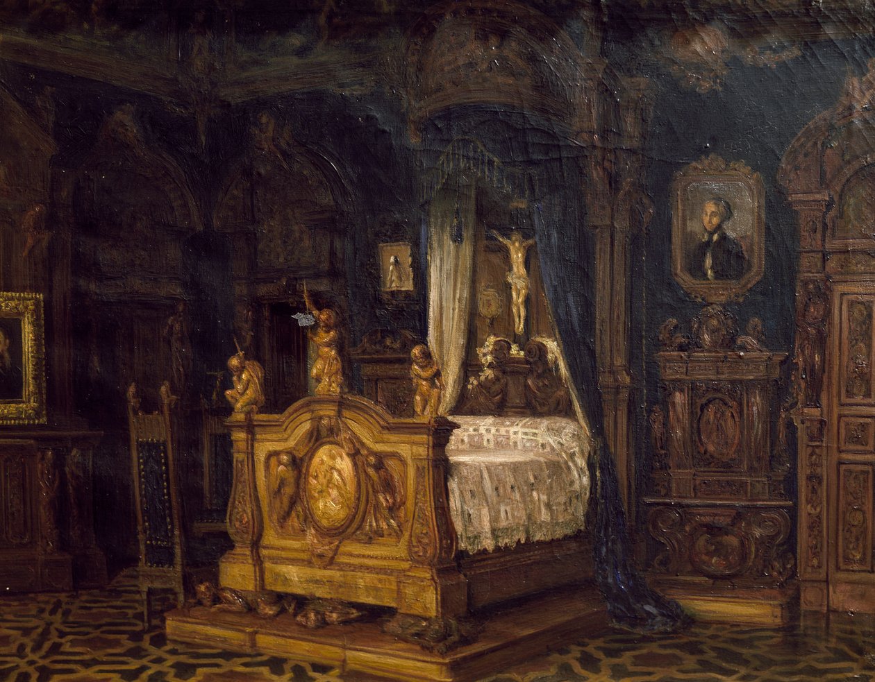 Interior del dormitorio del noble Gian Giacomo Poldi Pezzoli, ca 1860 de Luigi Bisi