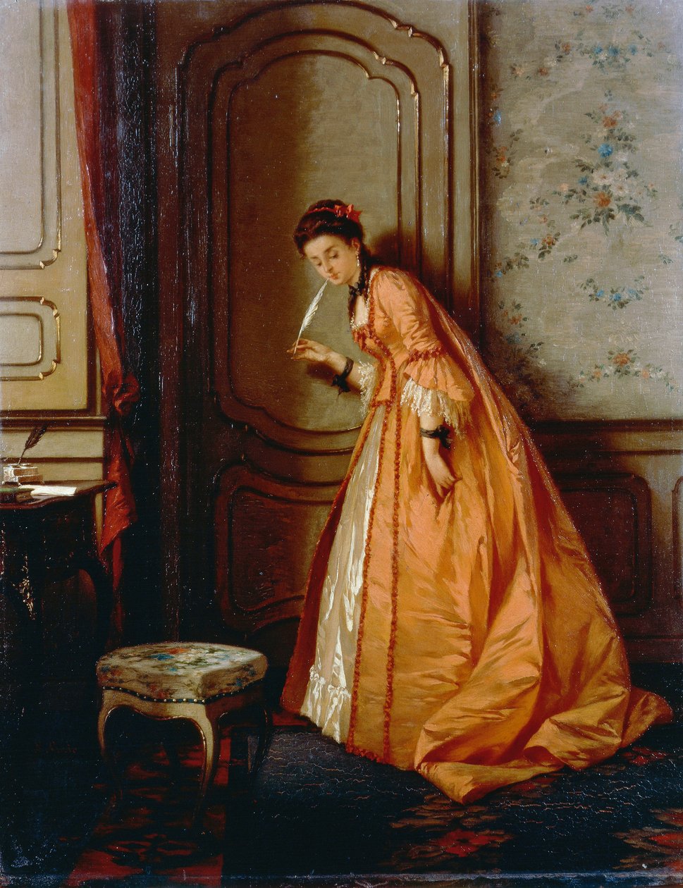 Escuchar, de Luigi Crosio (1835-1915), óleo sobre tabla, 40,5x32 cm de Luigi Crosio