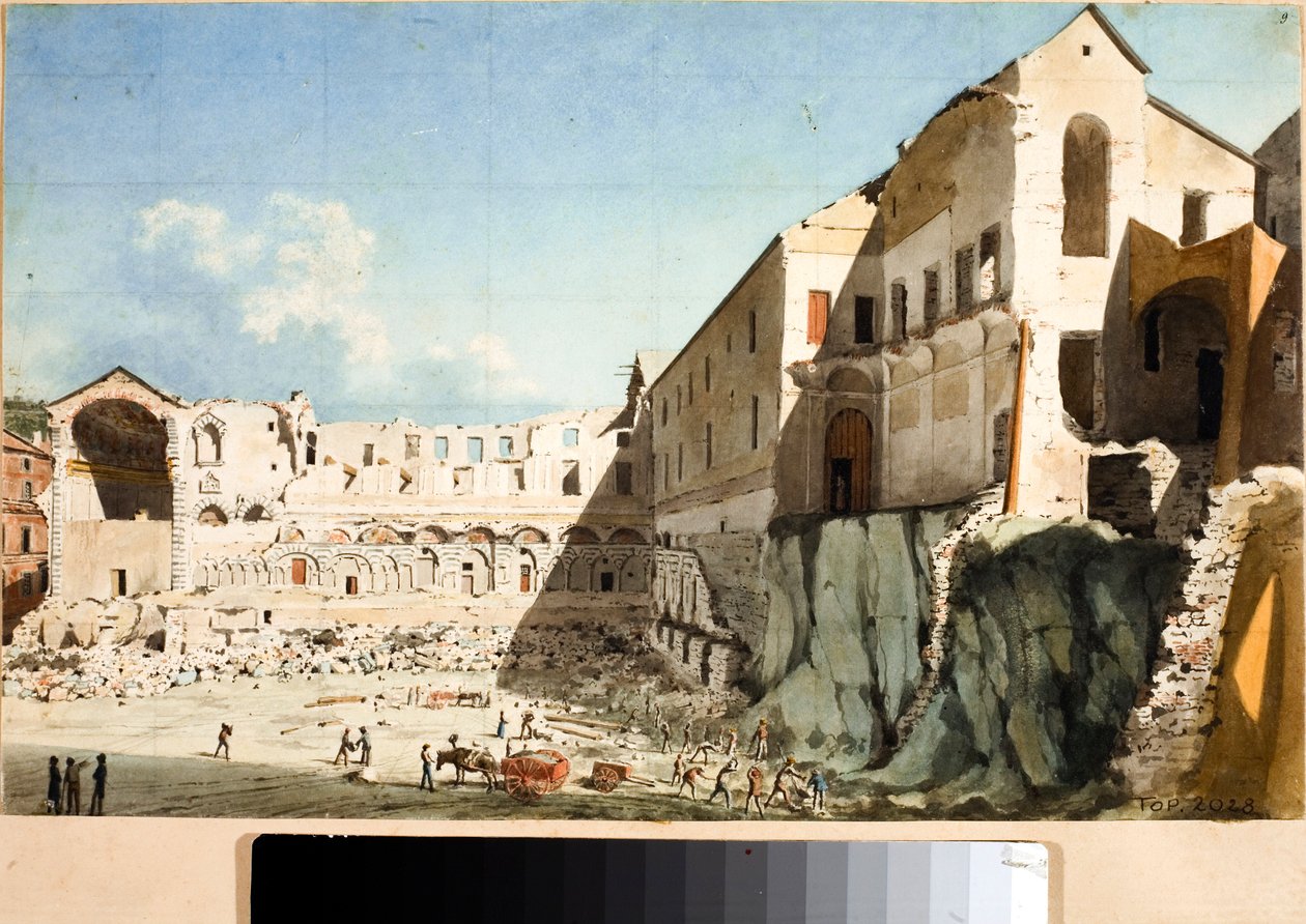 Sitio de construcción de la demolición de la iglesia y convento de Santa Dominica en Génova de Luigi Garibbo