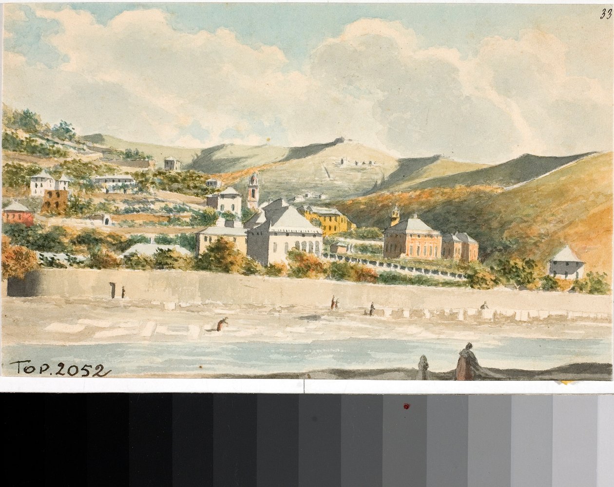 Vista sobre la colina Marassi con el campanario de la iglesia de Santa Margarita cerca de Génova de Luigi Garibbo