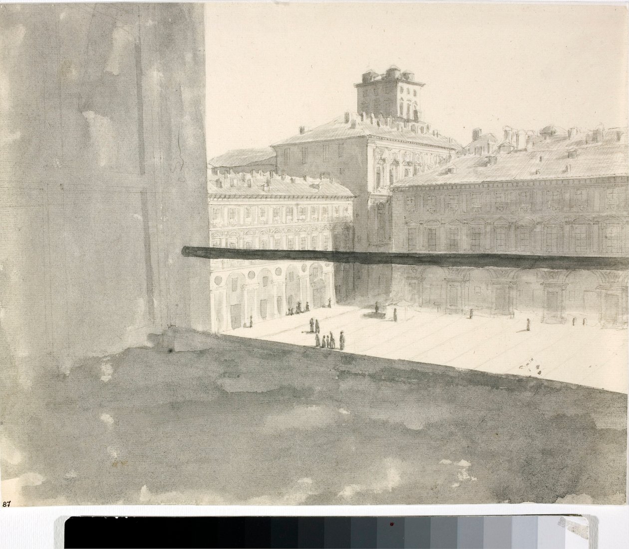 Vista sobre una plaza desde una ventana, Italia (Lavis, ca 1825) de Luigi Garibbo