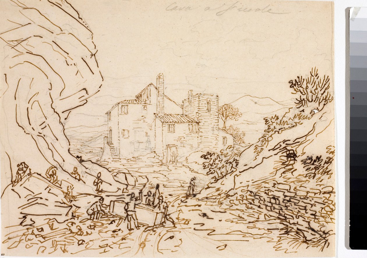 Trabajadores en una cantera en Fiesole, cerca de Florencia (dibujo a tinta, circa 1823) de Luigi Garibbo