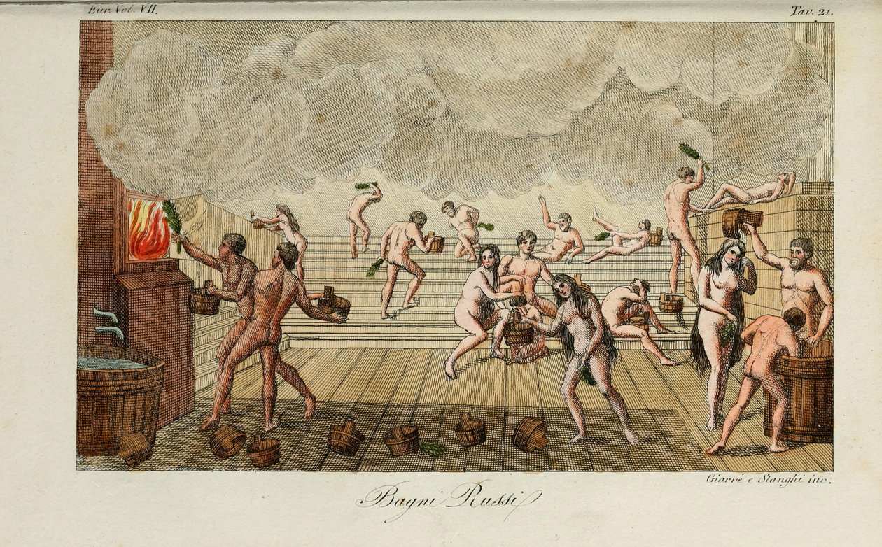 Baño ruso. Ilustración de Il costume antico e moderno o storia del governo… de Giulio Ferrario, 1831 de Luigi Giarrè