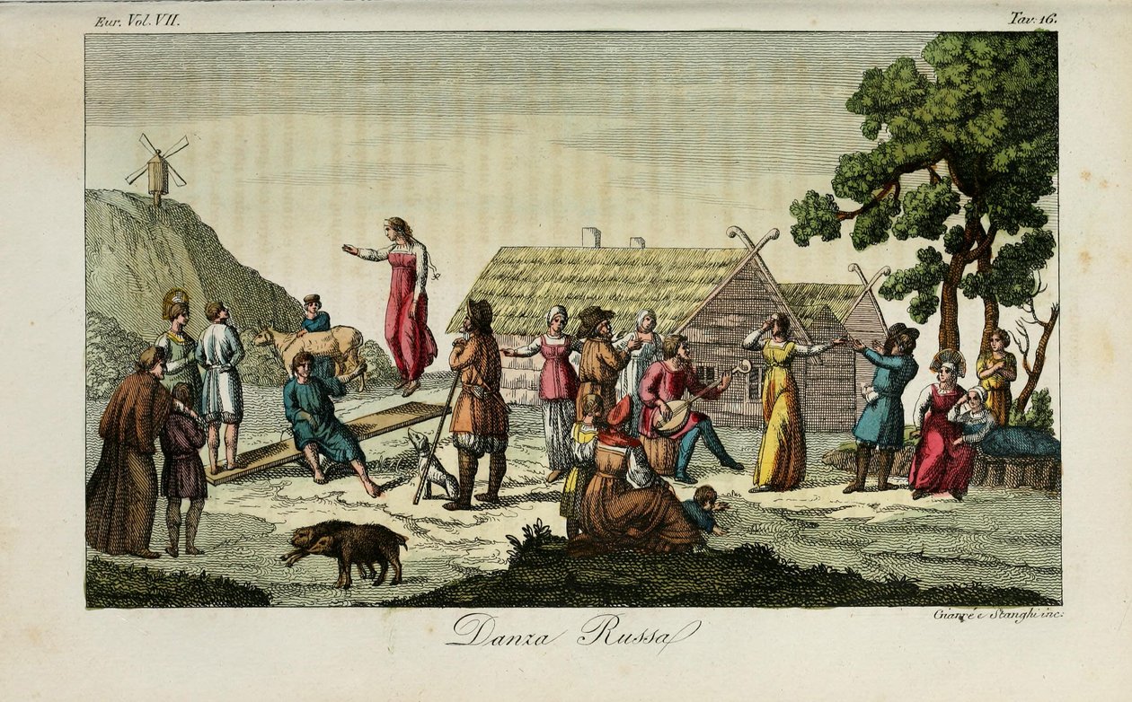 Danza rusa. Ilustración de Il costume antico e moderno o storia del governo de Giulio Ferrario, 1831 de Luigi Giarrè