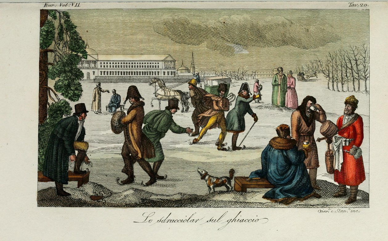 Pista de Patinaje. Ilustración de Il costume antico e moderno o storia del governo por Giulio Ferrario, 1831 de Luigi Giarrè