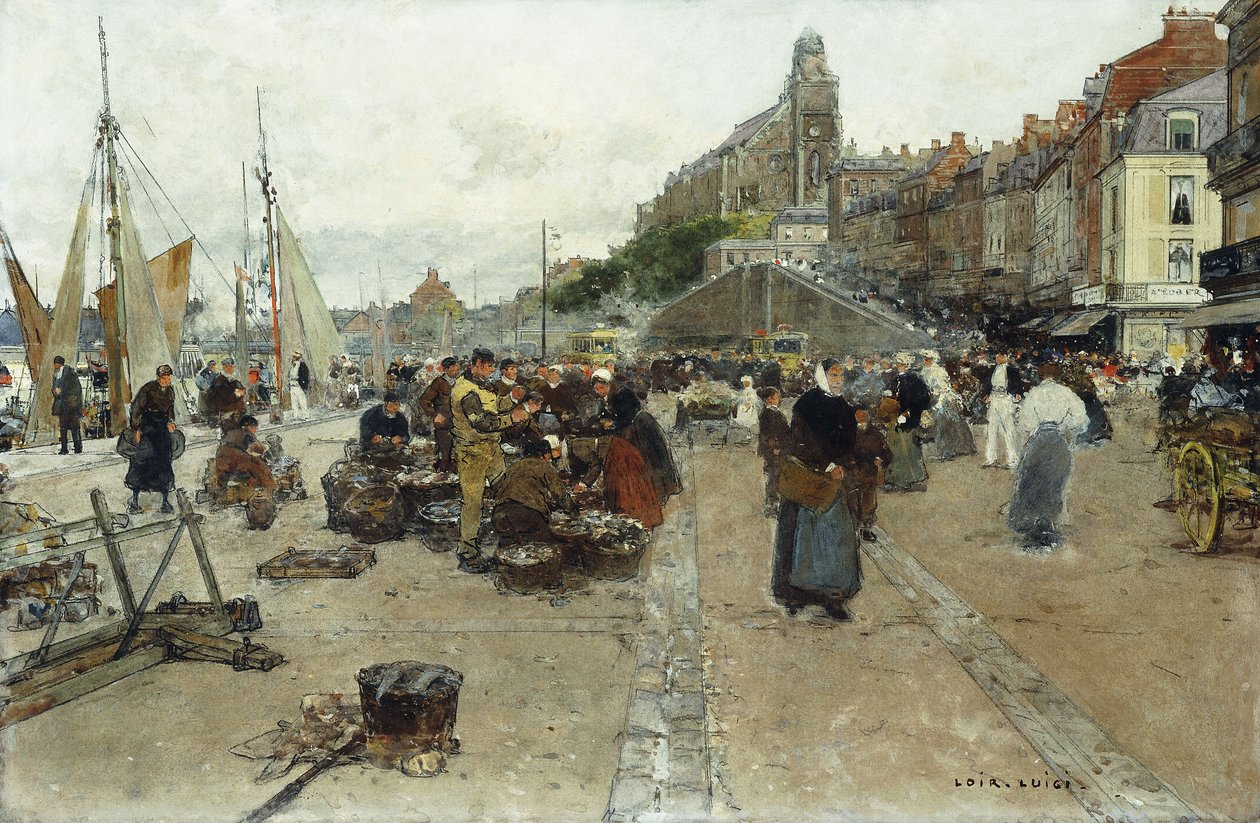 Mercado junto a un puerto de Luigi Loir