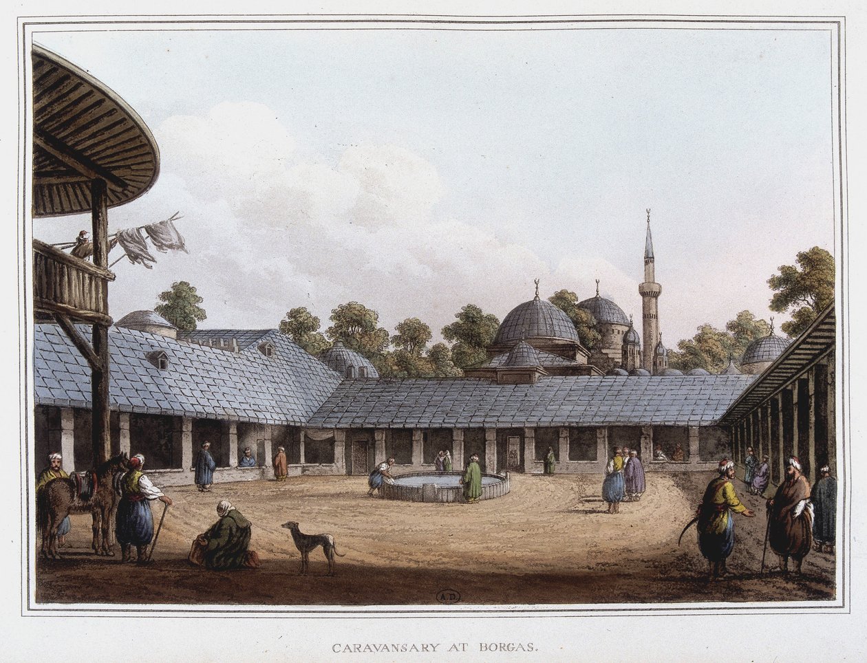 Campamento en Borgas. en “Vistas en los dominios otomanos, en Europa, en Asia, y algunas de las islas del Mediterráneo” de los dibujos originales tomados por Luigi Mayer, Londres de Luigi Mayer