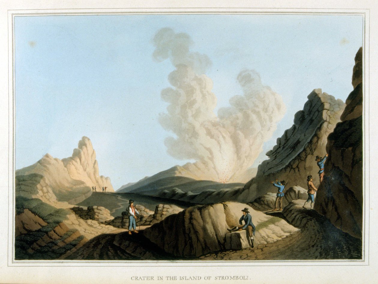 Cráter del Stromboli - en "Vistas en los dominios otomanos, en Europa, en Asia y algunas de las islas del Mediterráneo", por Luigi Mayer, Londres de Luigi Mayer