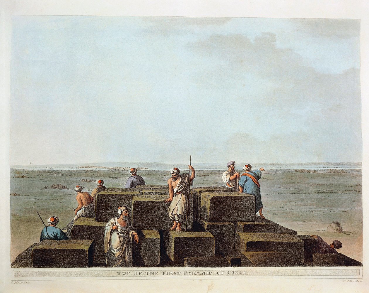 Egipto, Cima de la primera pirámide de Giza, grabado de "Vistas" de Luigi Mayer de Luigi Mayer