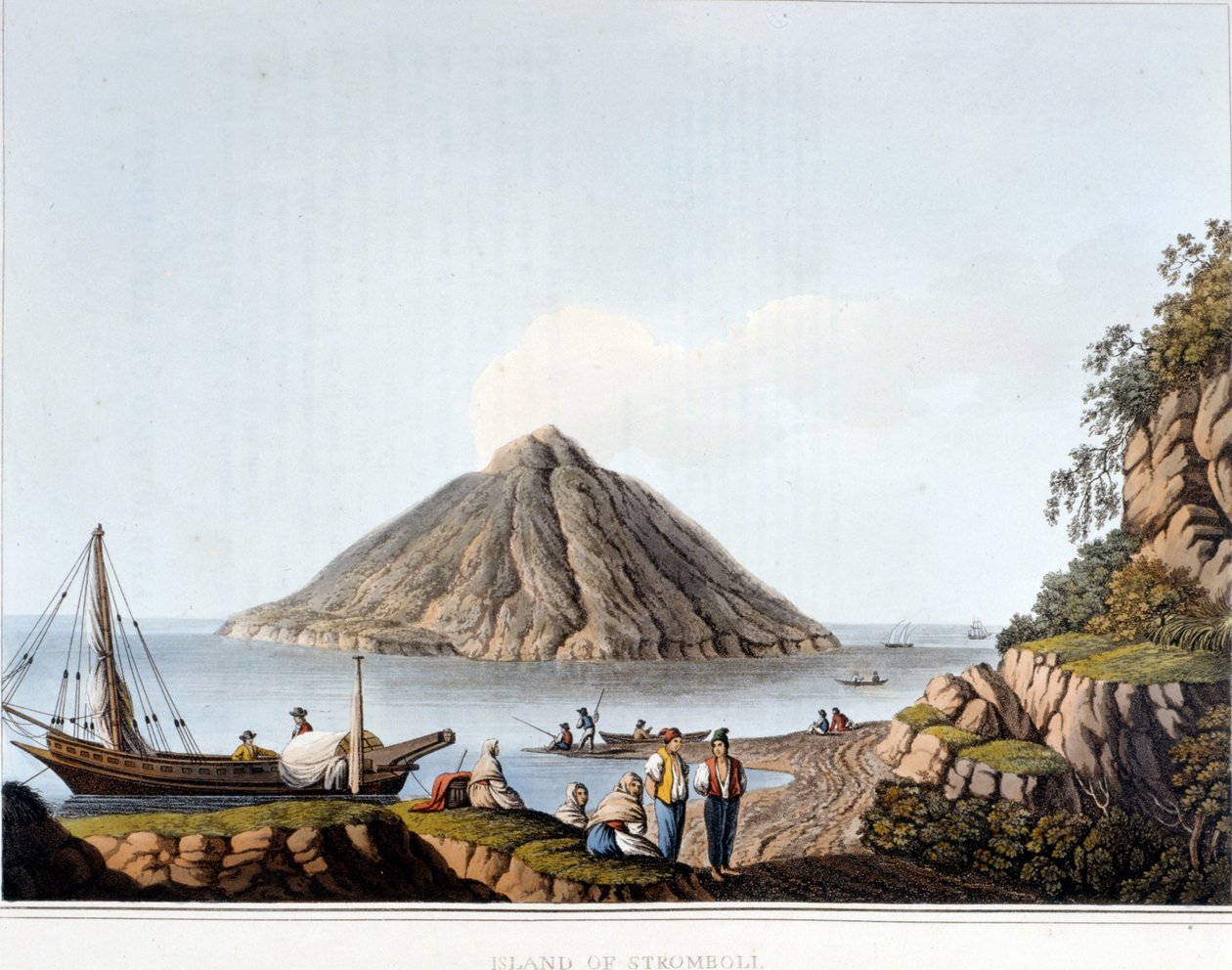 Isla de Stromboli - en "Vistas en los dominios otomanos, en Europa, en Asia, y algunas de las islas del Mediterráneo", por Luigi Mayer, Londres de Luigi Mayer