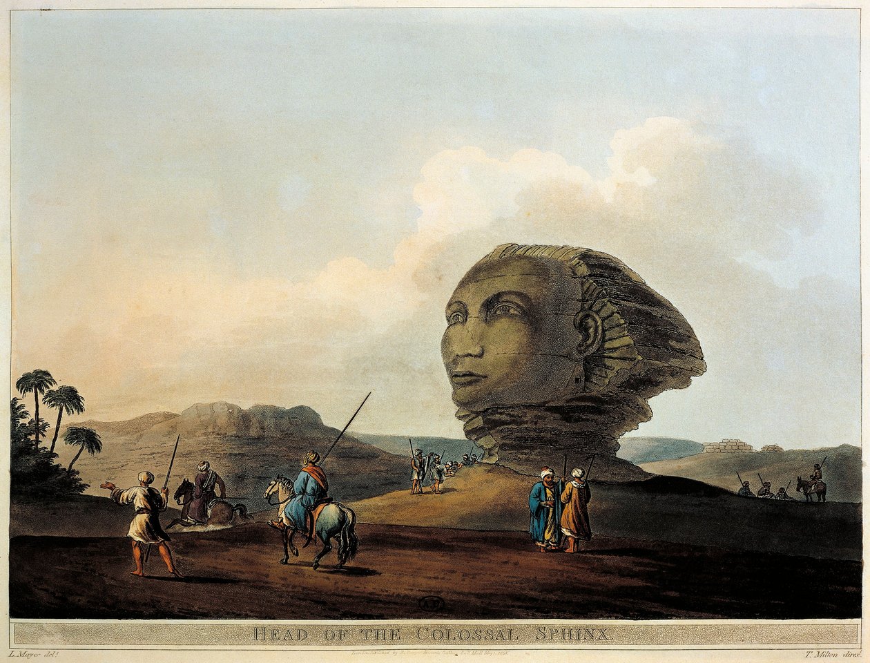 Cabeza de esfinge en Egipto de Vistas en Egipto por Luigi Mayer, grabado de Luigi Mayer