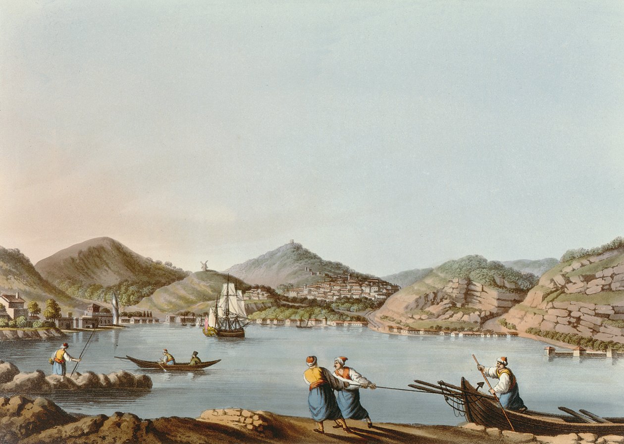 El puerto occidental de la isla de Samos, lámina 60 de Vistas en los dominios otomanos, pub. por R. Bowyer, 1810 de Luigi Mayer