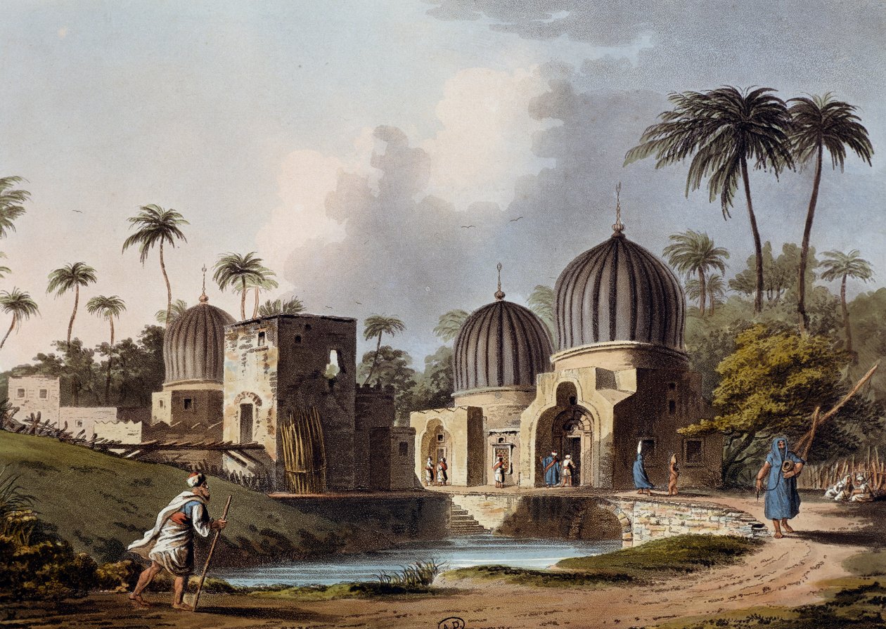 Tumbas de santos árabes en Rosetta, grabado de Luigi Mayer, de Vistas en Egipto, Palestina y otras partes del Imperio Otomano de Luigi Mayer