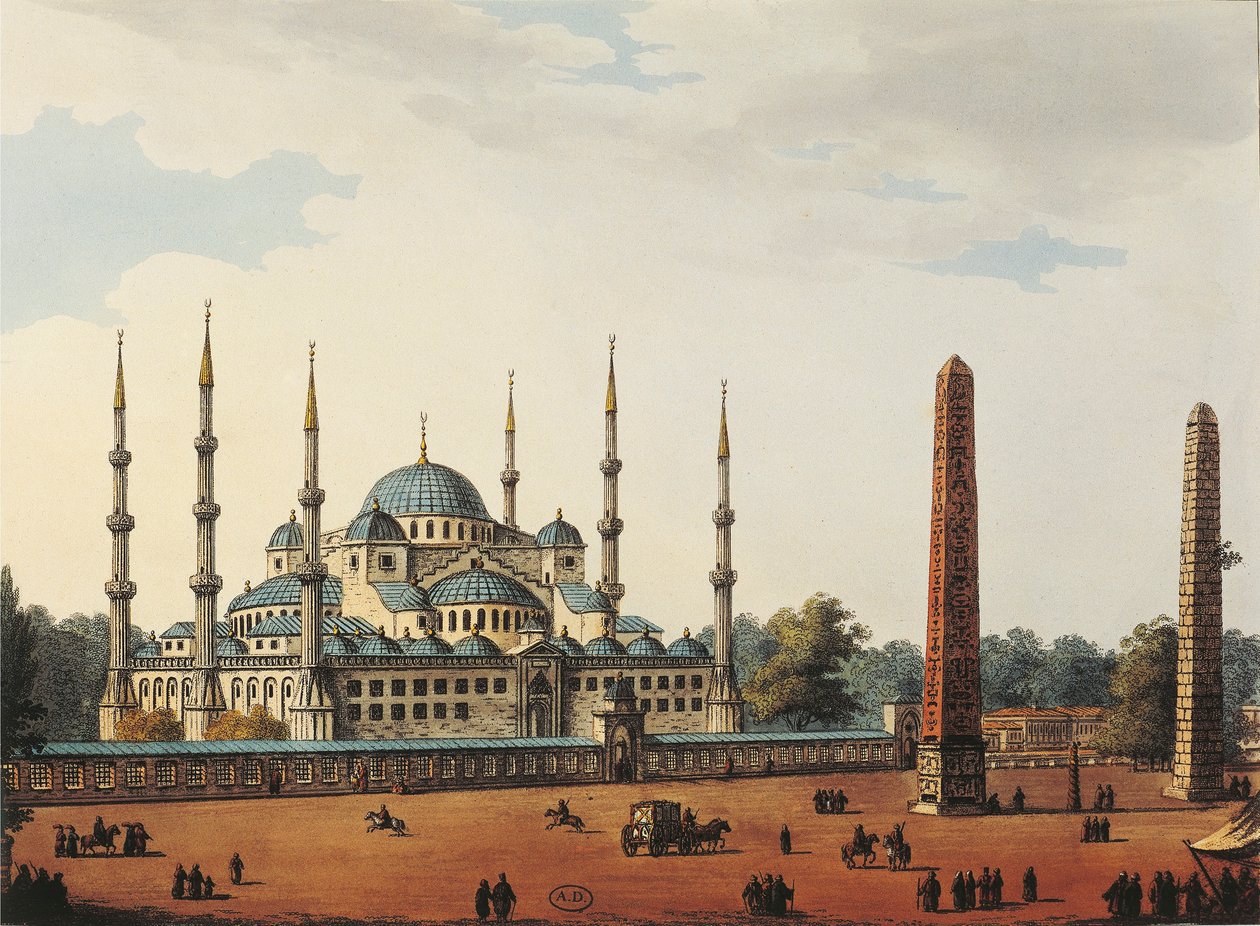Turquía, Estambul, La Mezquita Azul de Estambul o Sultanahmet Camii (Mezquita del Sultán Ahmet) por Luigi Mayer de Luigi Mayer