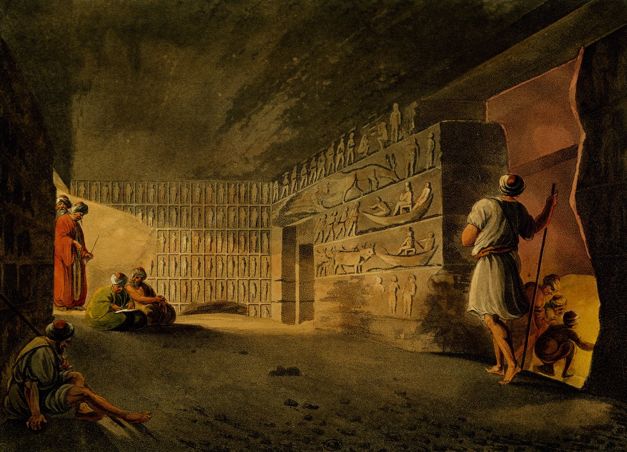 Cámara subterránea de la Pirámide de Giza, grabado, de Vistas en Egipto, Palestina y otras partes del Imperio Otomano de Luigi Mayer