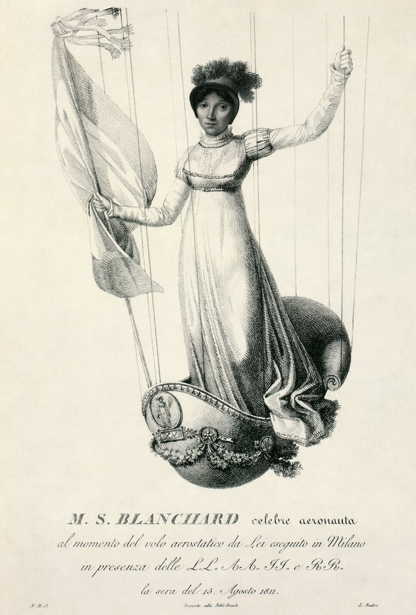 Retrato de la aeronauta francesa Sophie Blanchard durante su vuelo en Milán, Italia, 1811 de Luigi Rados