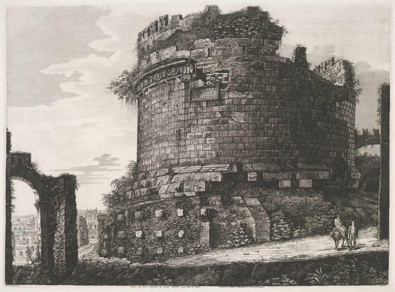 Tombe van Caecilia Metella te Roma Vista del Gran Sepulcro de Cecilia Metella ubicado en la Via Appia (título sobre objeto) de Luigi Rossini