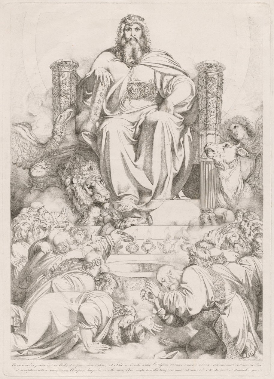 Y he aquí un trono colocado en el cielo... (Dios el Hijo en Majestad en el Trono Rodeado por las Cuatro Criaturas y Adorado por los Veinticuatro Ancianos) de Luigi Sabatelli I