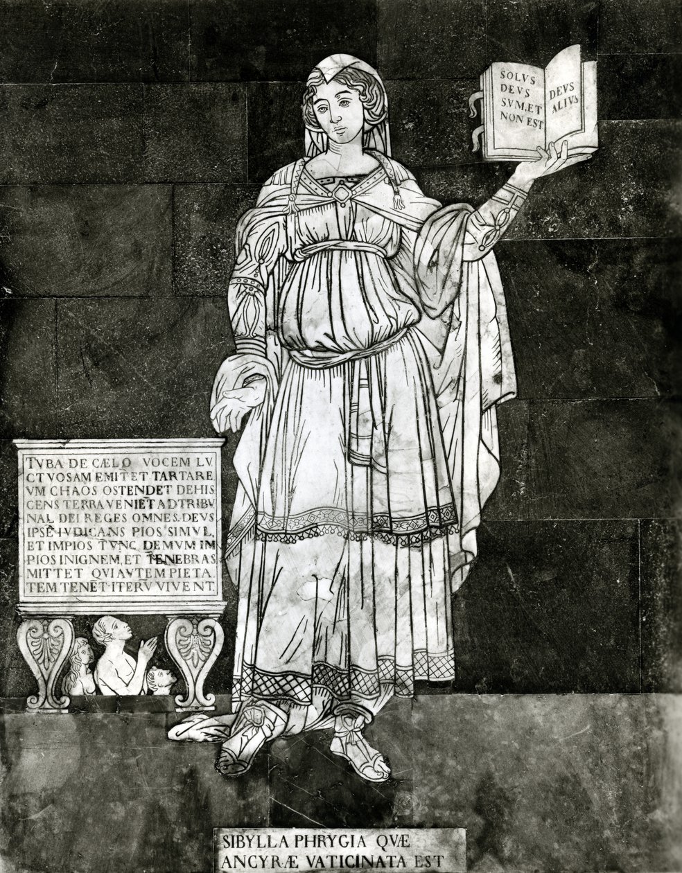 Detalle del pavimento que representa a la Sibila Frigia (mármol) de Luigi di Rugieri