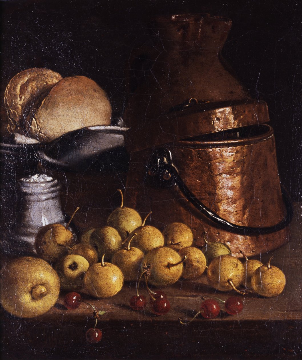 Naturaleza muerta con frutas y utensilios de cocina de Luis Egidio Melendez