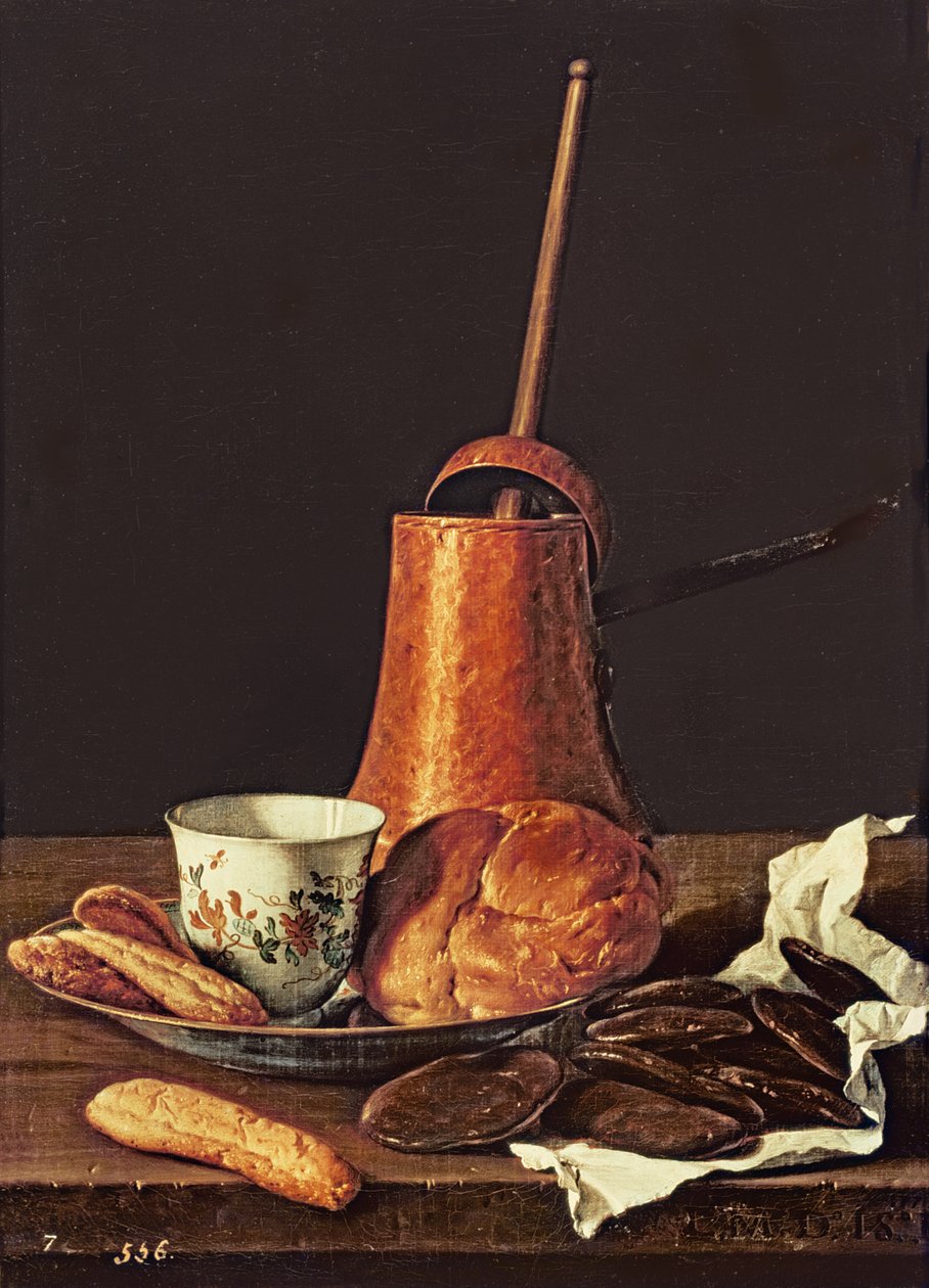 Naturaleza muerta con un juego de chocolate para beber, 1770 de Luis Egidio Melendez