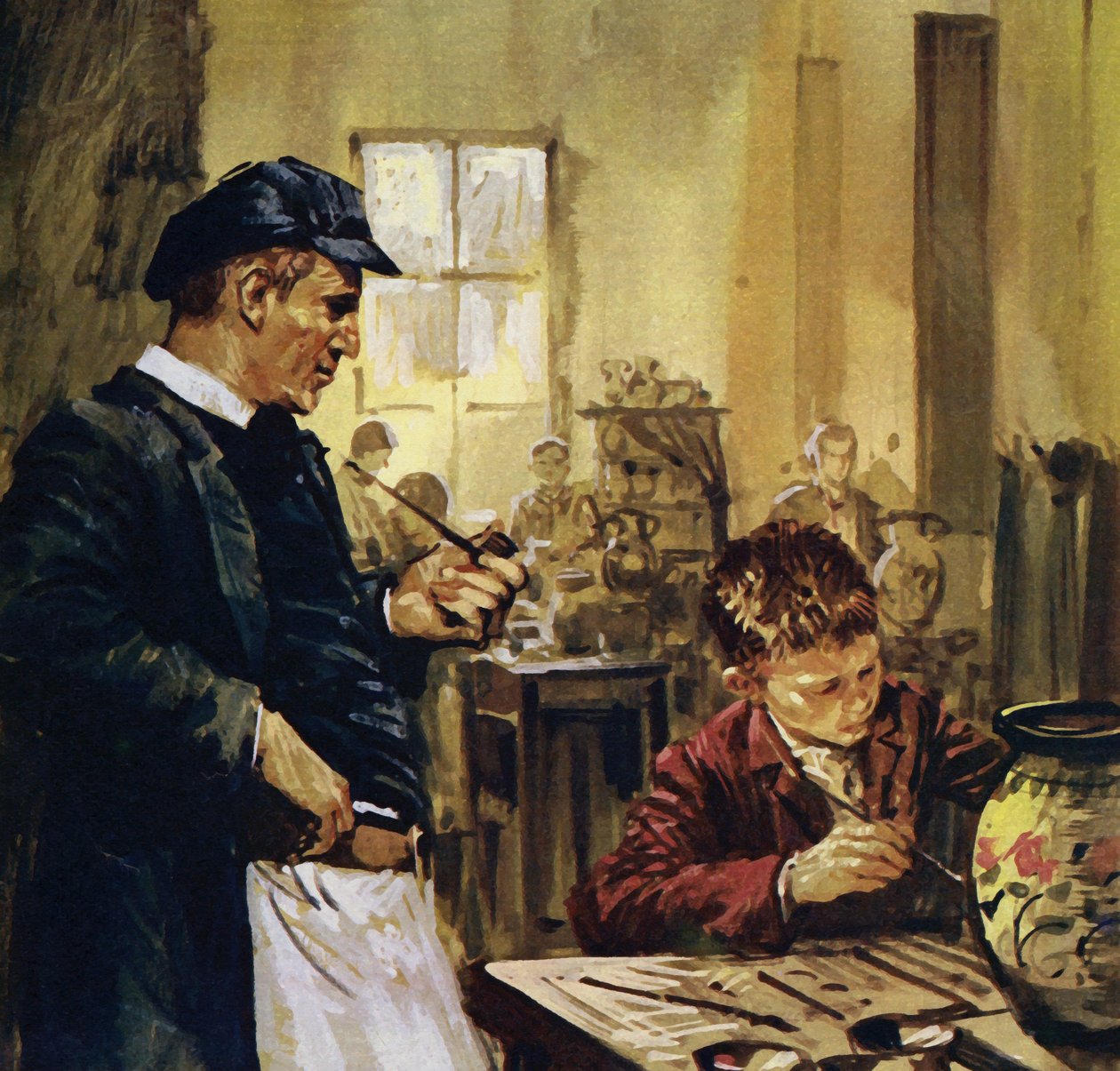 Pierre Auguste Renoir trabajó de niño en una fábrica de porcelana (litografía en color) de Luis Arcas Brauner