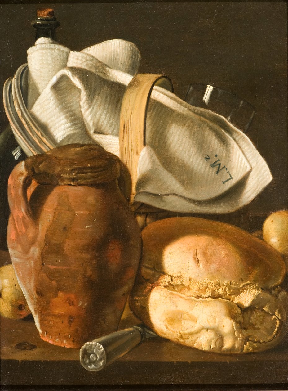 Naturaleza muerta con pan, una jarra y una servilleta, después de circa 1830 de Luis Egidio Melendez